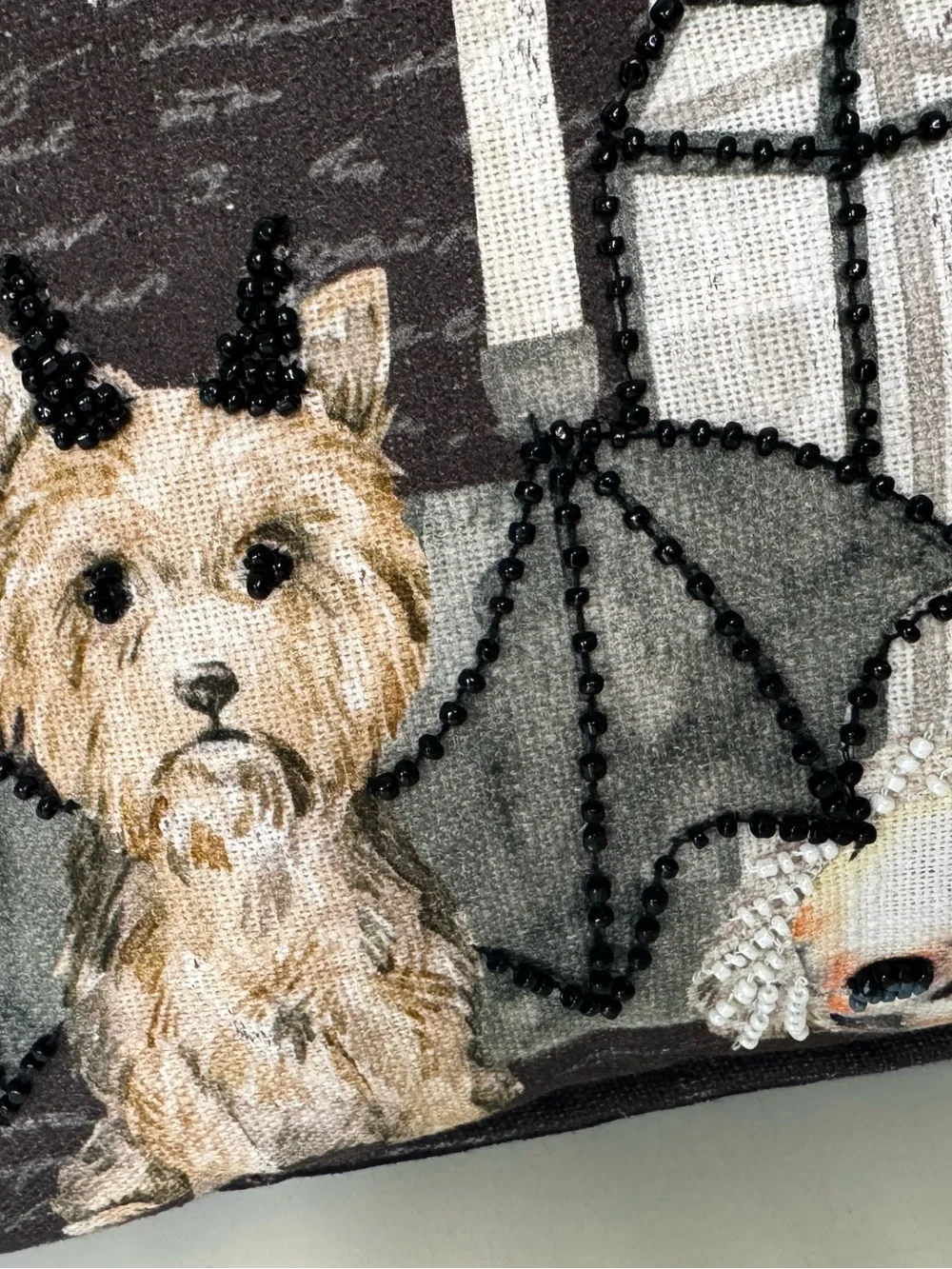 Halloween Beaded Dog Pillow with Yorkie Westie Shepard